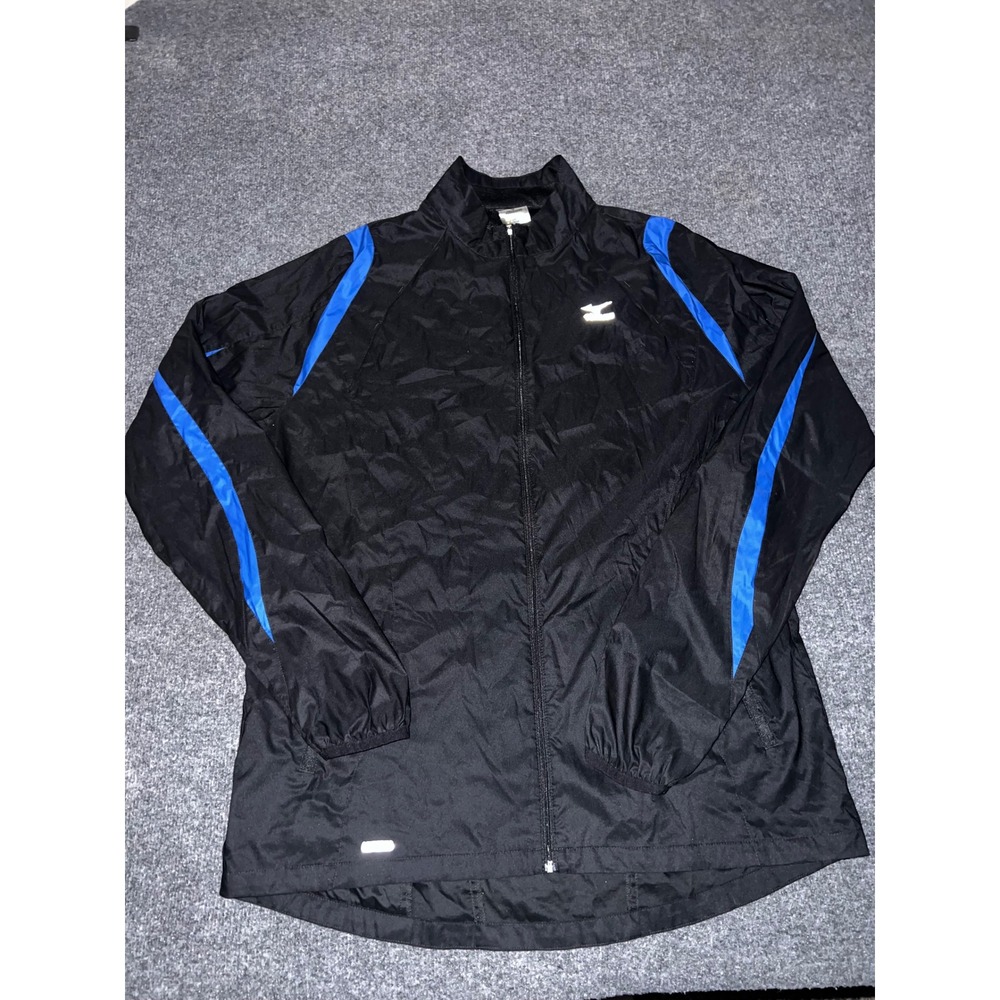 Mizuno Mens XL Windbreaker Jacket Black Blue Full Zip Mesh Lined Running Coat